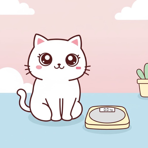 にゃんグラム ホーム画面 — 猫が出迎え、体重を記録する画面